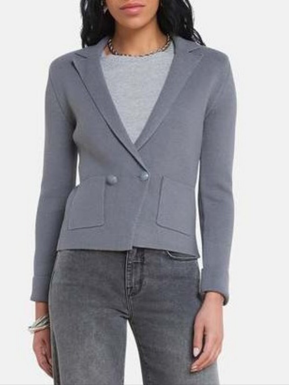 L'AGENCE Sofia Knit Double Breasted Blazer Shadow Grey Size Small